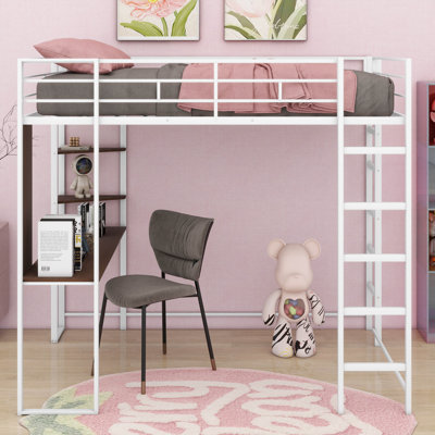 Metal Loft Bed With 2 Shelves And One Desk by Cosmic