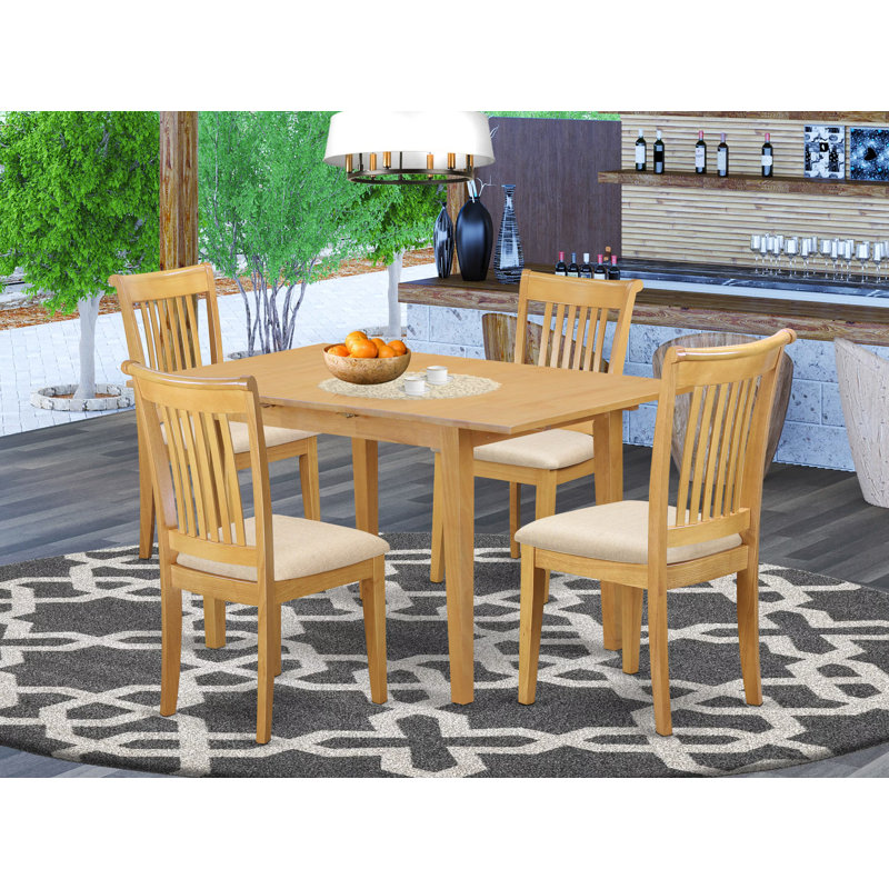 Ensemble de salle à manger 5 pièces comprenant une table de salle à manger rectangulaire avec rallonge papillon et 4 chaises de salle à manger en tissu de lin, chêne