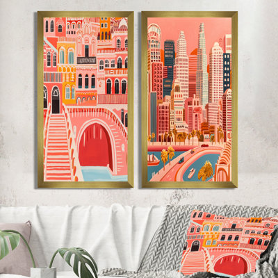 Pop Art Los Angeles Cityscape I - Cityscapes Wall Decor, Industrial Cityscapes, art mural 2 pièces