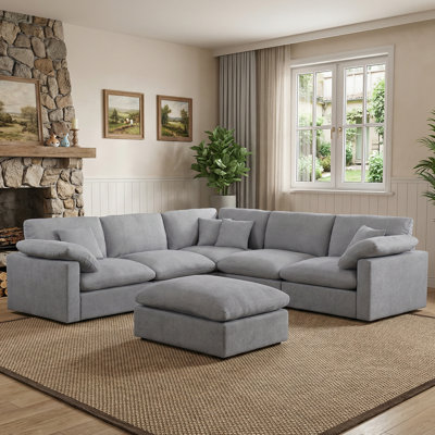 6 Piece 110" Chenille Sectional Sofa Oversized Modular Reversible Deep Seat Cloud Couch With Corner & Removable Ottoman