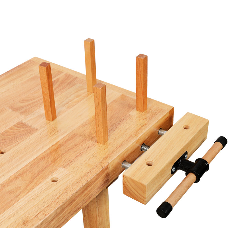 Établi de 40 po en bois d'hévéa, capacité de 330 lb, poignée réglable, idéal pour les projets de menuiserie, fabrication de bijoux et bricolage