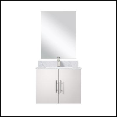 Meuble-lavabo simple blanc lustré 24 po X P 22 po D, comptoir en marbre de Carrare, 18 po Ensemble miroir et robinet