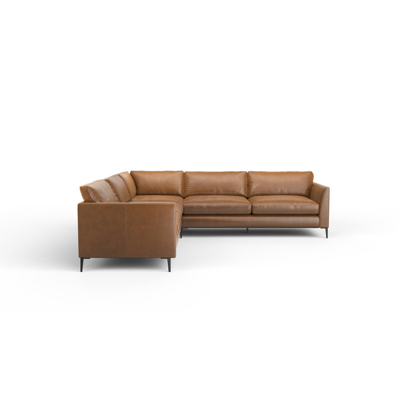 Portofino 2x2 100% Full Top Grain Leather Sectional, Steeplechase Saddle Genuine Leather
