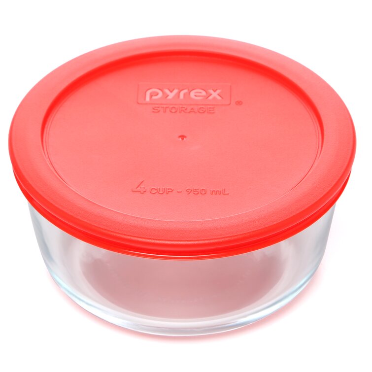Pyrex Blue Storage 2 Cup Round Dish, Clear Lid, Pack Of 4
