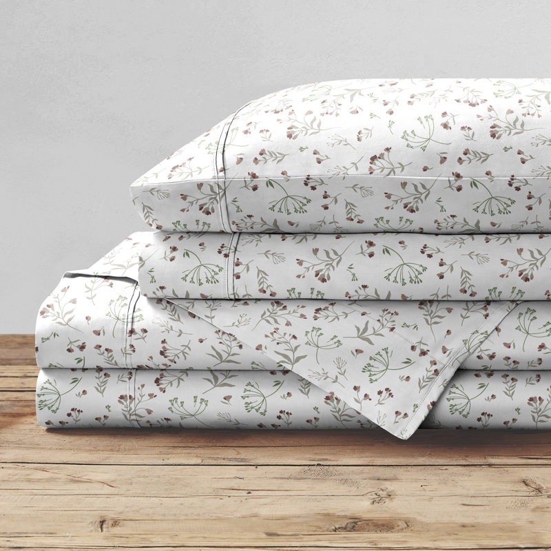 Armeria 144 Thread Count Floral 100% Cotton Sheet Set, King Sheet Case Pack with 2 Pillowcases