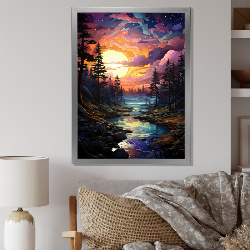 Whimsical Pine Tree - Reproduction de photo sur toile, H 32 po x l 16 po x P 1 po, Cadre photo argenté