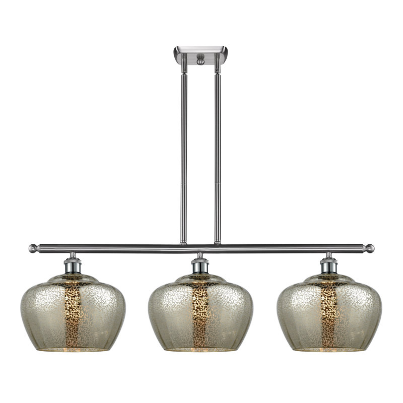 Montenegro 3 - Light Kitchen Island Pendant, 6 Watt Vinage LED Bulb, Mercury, Brushed Satin Nickel
