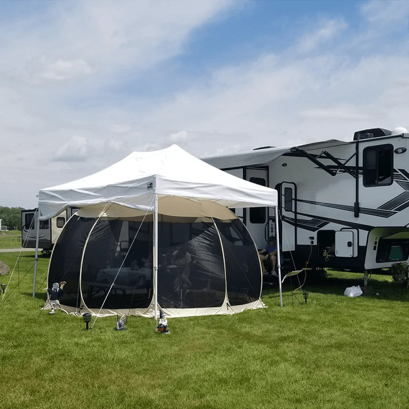 Beige Fiberglass Pop Up Patio Gazebo with Screen Room