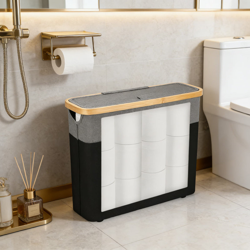 Panier de papier hygiénique avec couvercle, organisateur de salle de bain pouvant contenir 9 méga ou 12 rouleaux réguliers, conception peu encombrante pour salle de bain, véhicule récréatif ou appartement