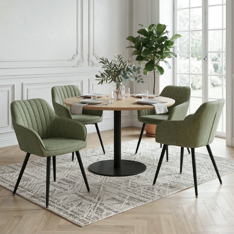 Fauteuil de salle à manger rembourré moderne avec dossier capitonné Channel, Vert