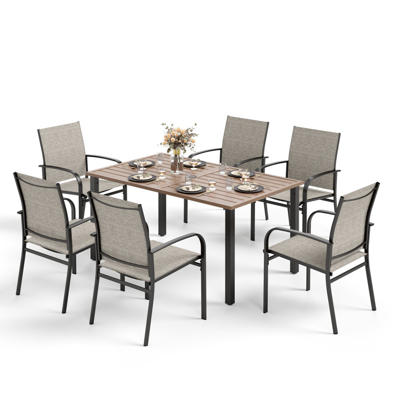 Ensemble de salle à manger pour 6 personnes en métal avec table rectangulaire, Brun