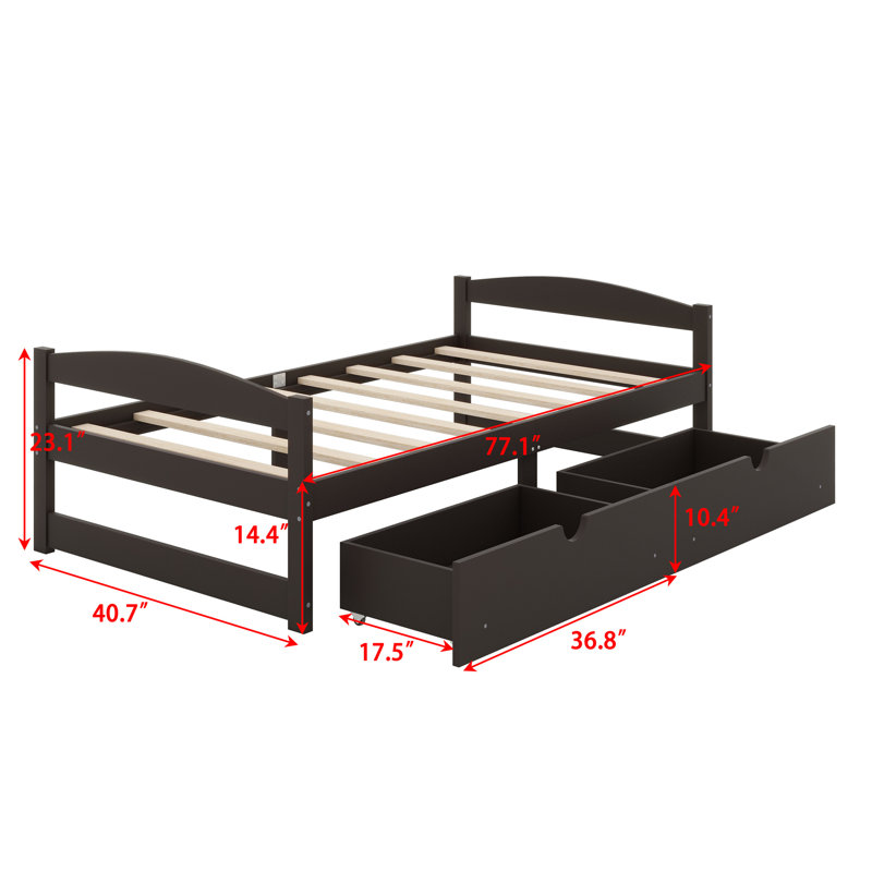 Lit plateforme avec deux tiroirs, Espresso