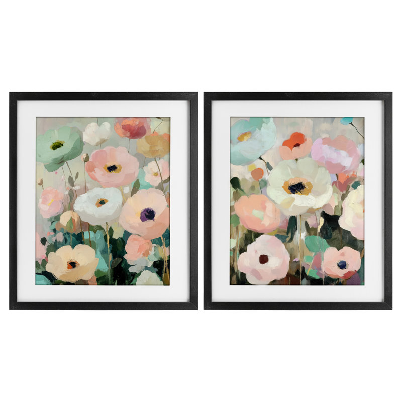 Ensemble de 2 impressions encadrées sous verre Minty Garden Flowers, design par Annabelle Hall, H 16 po x l 13 po