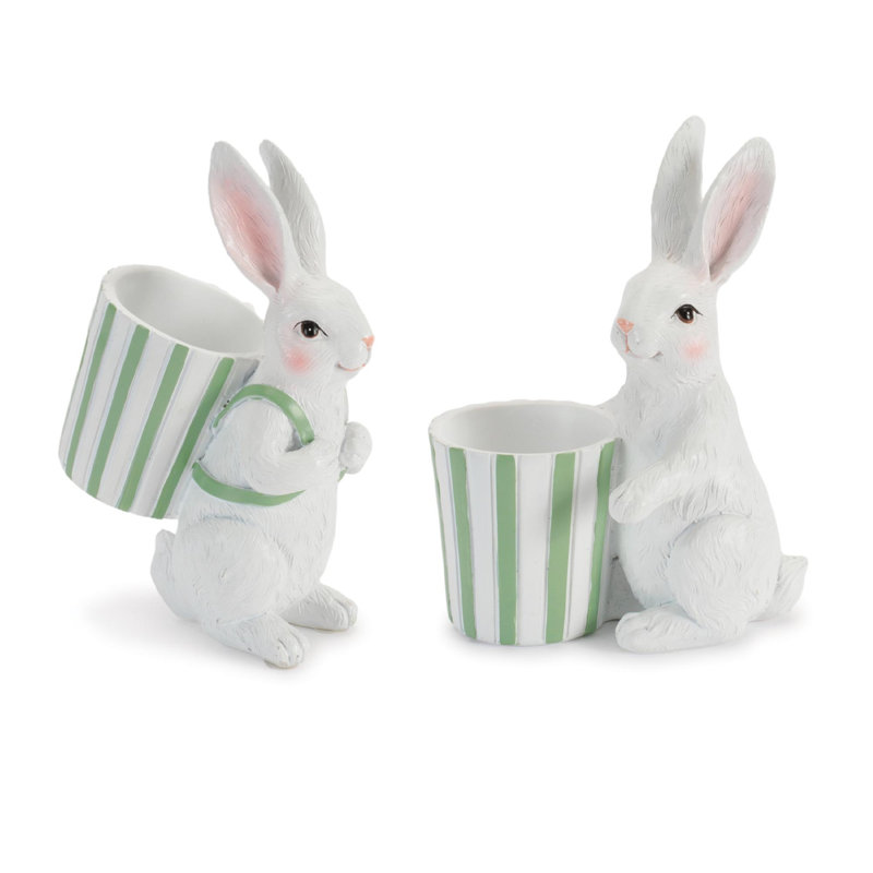 Figurine de lapin avec pot de fleurs (ensemble de 2)