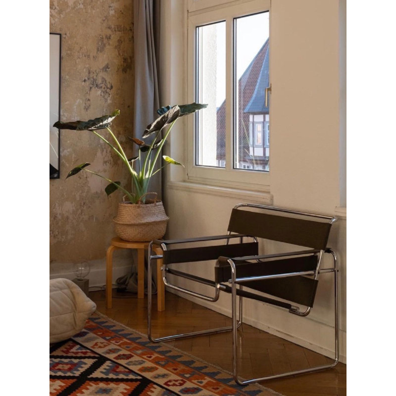 Danta Saddle Leather and Artificial Leather Accent Chair with Stainless Steel Frame, Dark Brown Saddle Leather