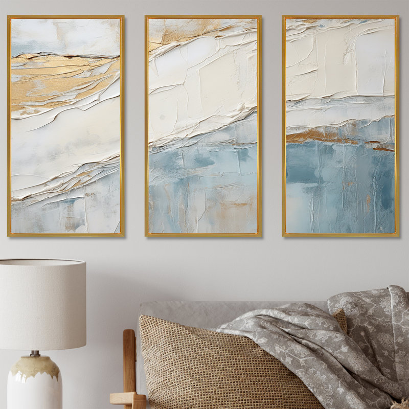 «Chrysi - Coastal Minimalisme», ensemble de reproductions d'art mural, Cadre flottant doré, H 40 po x l 60 po x P 1 po