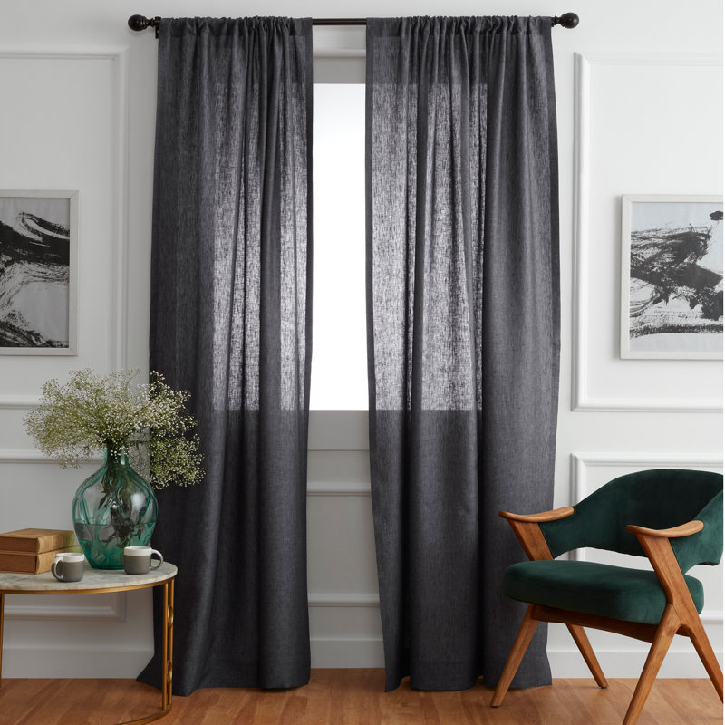 Linen Curtain with Rod Pocket, Charcoal Grey, 52" W x 63" L