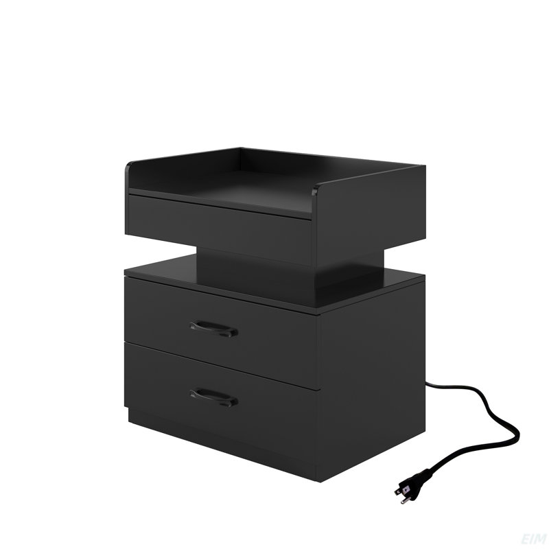 1 Set Nightstand With Adjustable LED Strip Light, 2-Drawers, Large Storage Space, Suitable For Bedside Table, Coffee Table, Sofa Side Table Or End Table For Study Desk