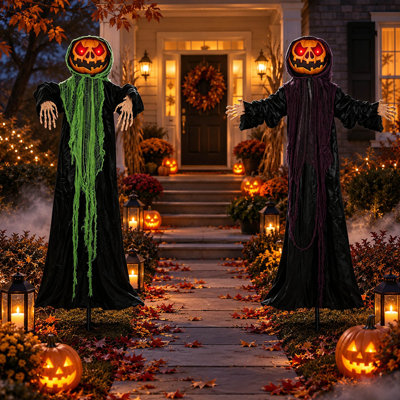 Lot de 2 décorations d'Halloween représentant des citrouilles lumineuses de 1,80 m avec bras flexibles