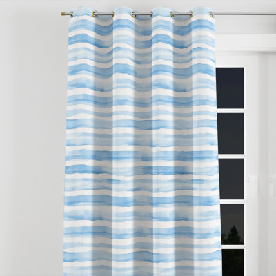 Striped Blackout Curtains - Modern Blue And White Soft Blue Stripes Grommet Curtain - 1 Panel