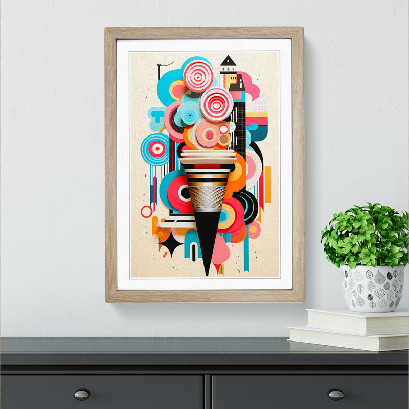Ice Cream Constructivism - Single Picture Frame Print on Wood, 34cm H x 25cm W x 2cm D, Oak