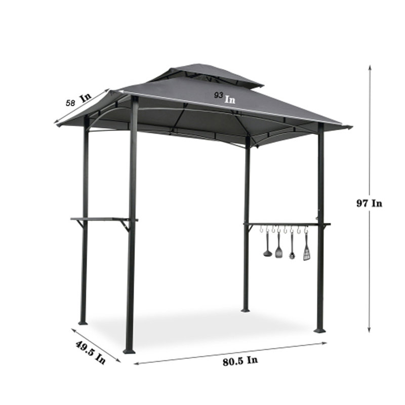 Outdoor Grill Gazebo 8 X 5 Ft, Shelter Tent, Double Tier Soft Top Canopy And Steel Frame With Hook And Bar Counters, khaki