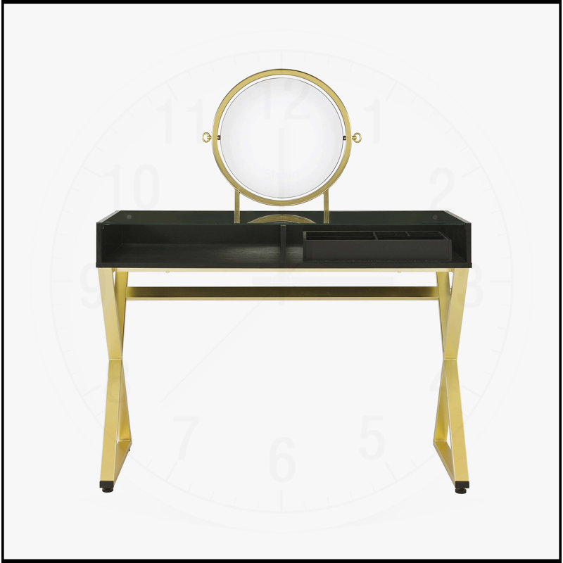 Charmant meuble-lavabo avec miroir et plateau à bijoux pour espaces élégants, Noir / or