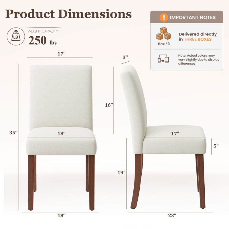 Oakridge Fabric Upholstered Parsons Side Dining Chair with Solid Rubberwood Legs, High-Density Foam Cushion, Beige