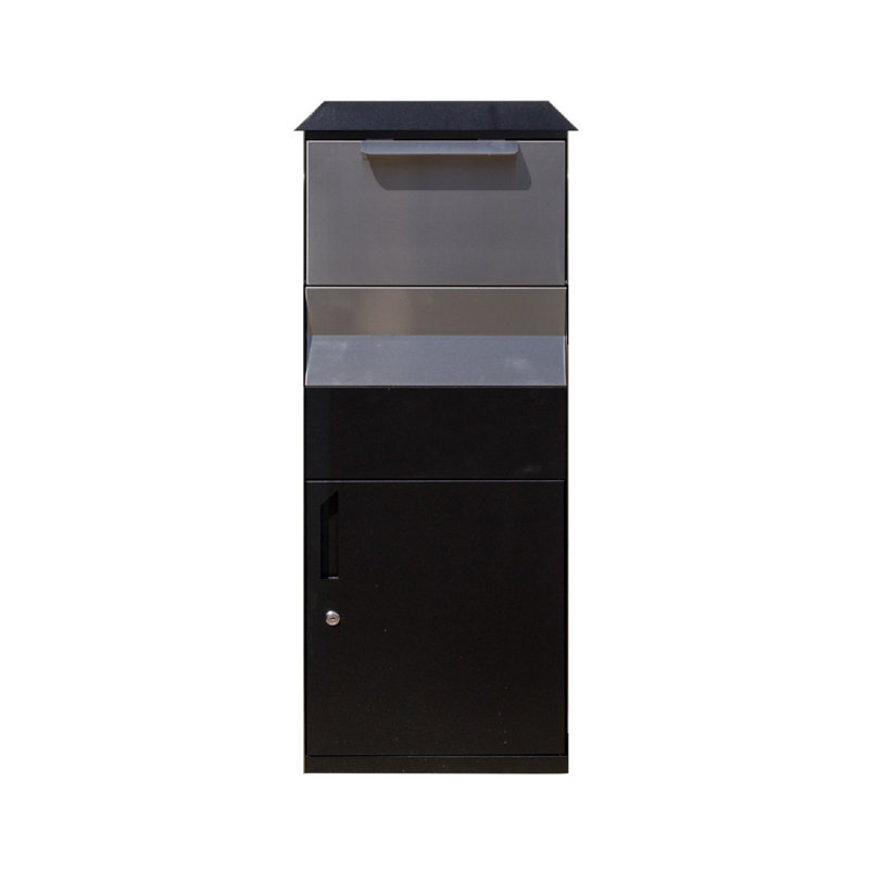 Black and Silver Lockable Steel Parcel Drop Box