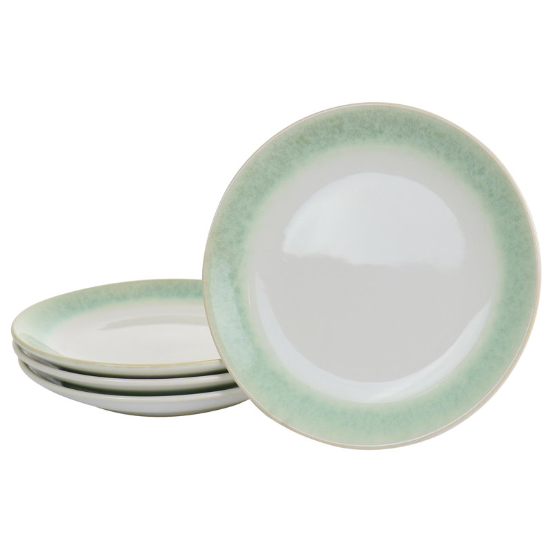 Green and White Ceramic 12-Piece Dinnerware Set, Service for 4