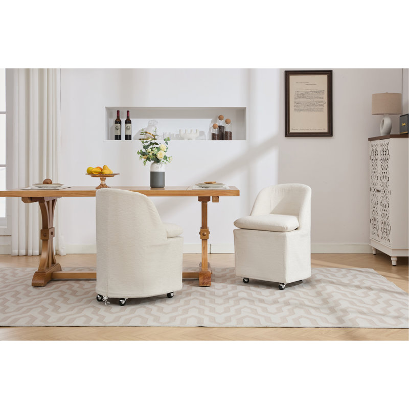 Ensemble de 2 chaises de salle à manger en chenille avec roues universelles, Beige