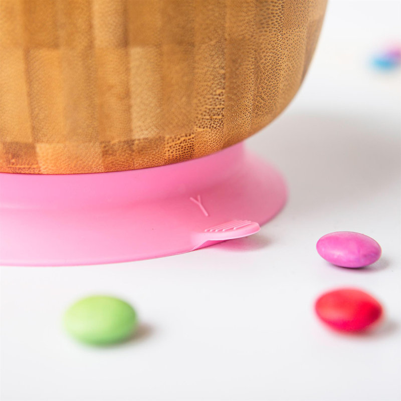 Tiny Dining Children's Bamboo Bowl Suction Cup, Pink