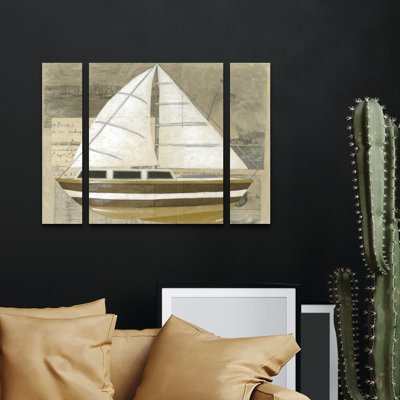 Ensemble de 3 panneaux - Chariklia Zarris «Tour by Boat I», art mural sur toile pour le salon, la chambre à coucher ou le bureau 