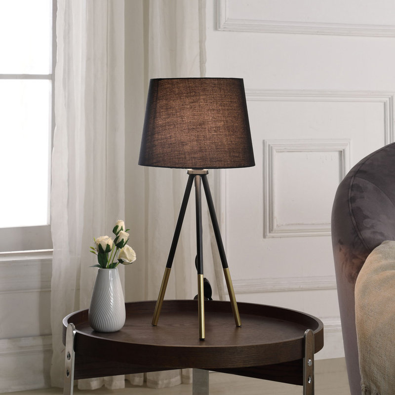 Lampe de table moderne avec abat-jour en coton / lin et base en trépied en métal
