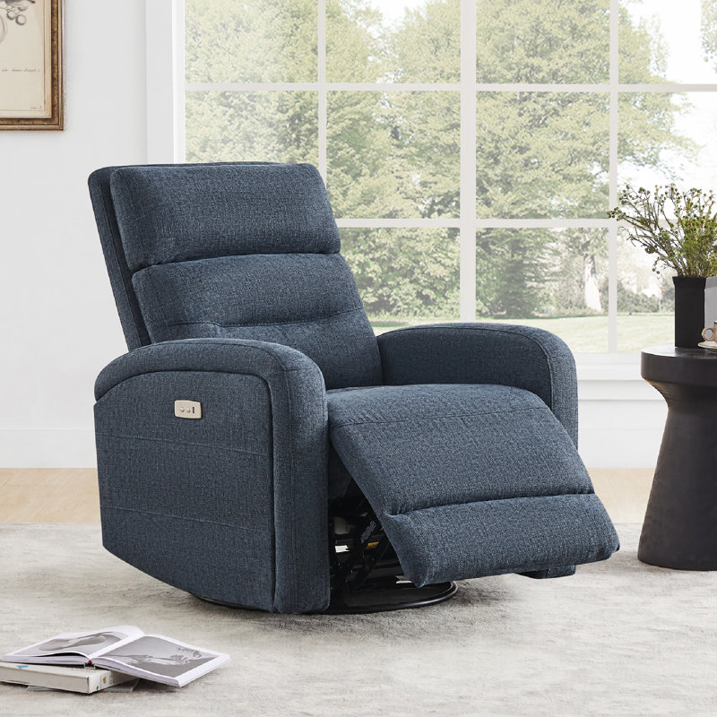 Nylie 33.3" Wide Glider Swivel Rocker Power Recliner, Blue, Single Motor