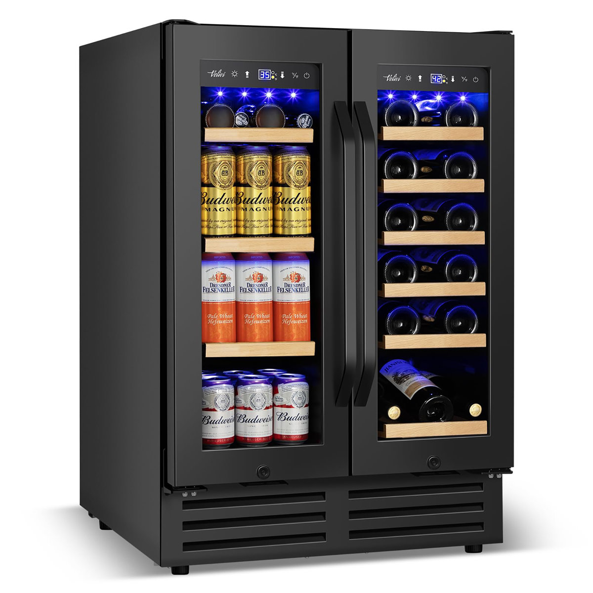 24 Inch Dual Zone Built-In and Freestanding Wine & Beverage Refrigerator - 18 Bottle & 57 Can Capacity, Stainless Steel Frame | Fridge.com