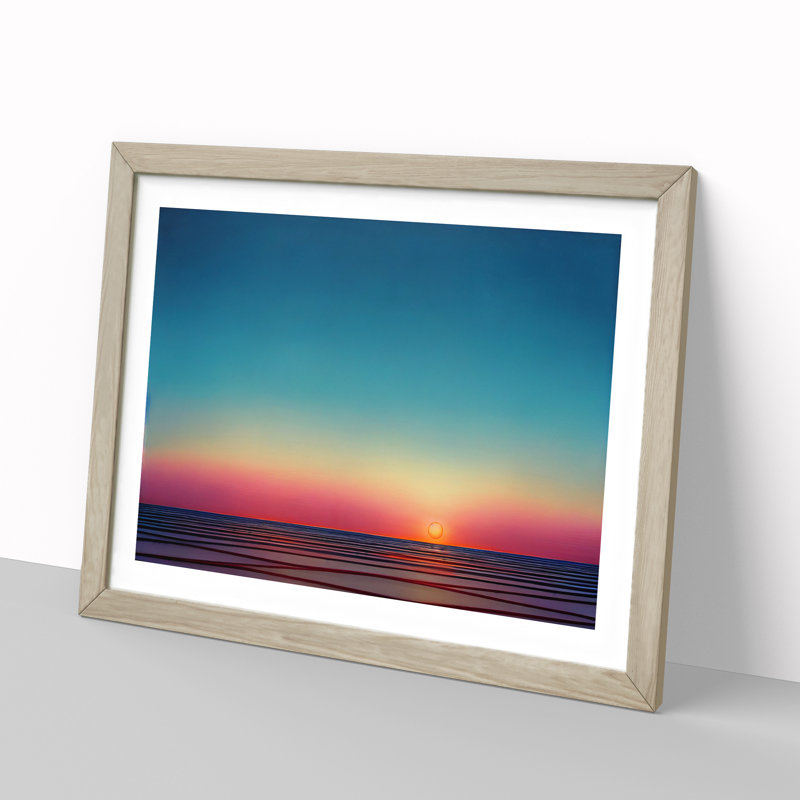 XH1022-2642X Delightful Seascape At Sunset - Single Picture Frame Print, Oak, 25cm H x 34cm W x 2cm D