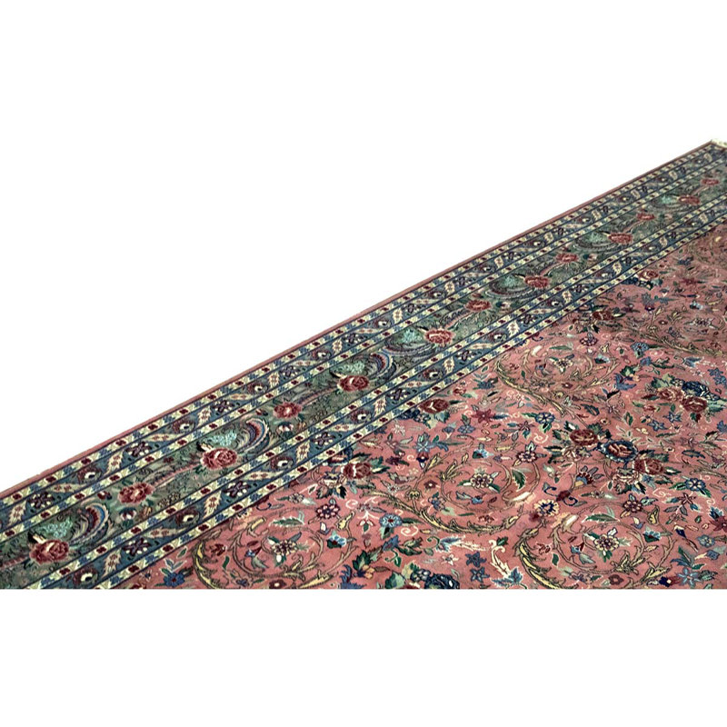 Tapis rose / vert de haute qualité noué à la main