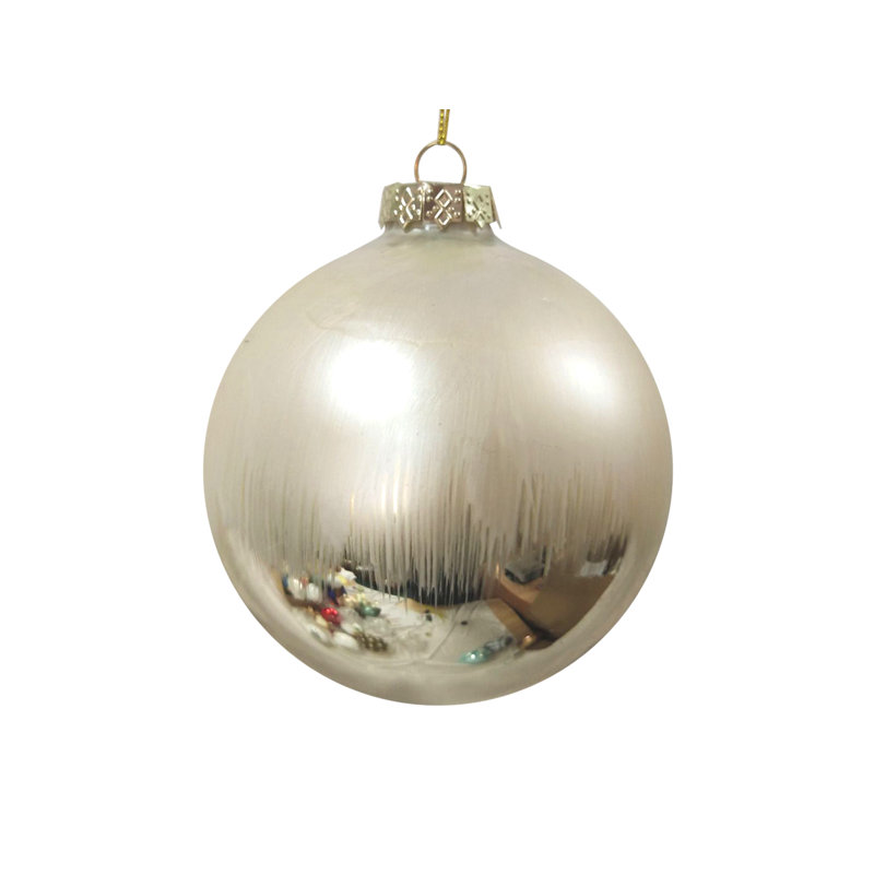 Ornement de Noël en verre brossé 3,5 po blanc et or