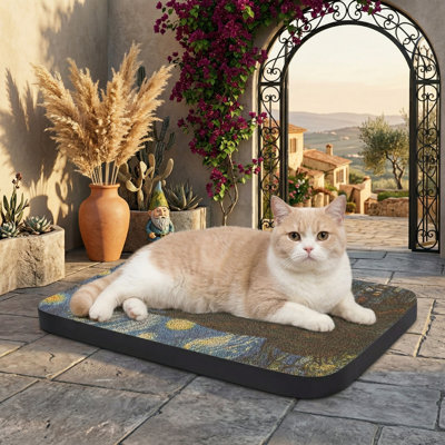 Wall-Mountable Cat Scratcher, 16.7x11x1 Inch Art Design Scratch Pad with Starry Night Pattern, Furniture Protector & Toy