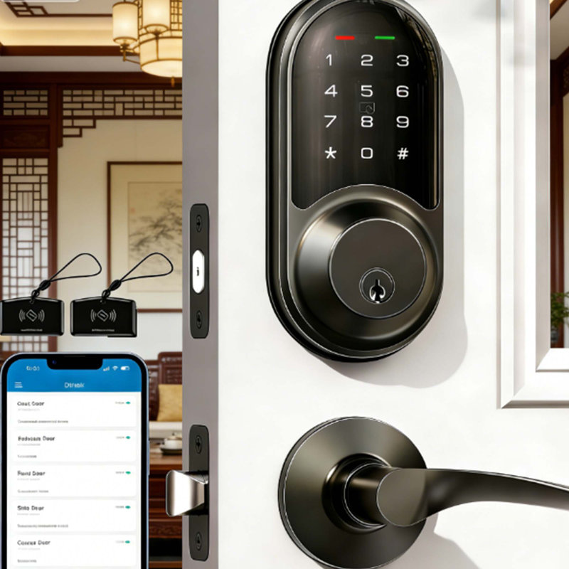 Veise Smart Locks For Front Door, 2 Lever Handle Set, Keyless Entry Deadbolt, App Control, Electronic Digital Touchscreen Keypad, Auto Lock, Ip54 Waterproof, Easy Installation, Matte Black