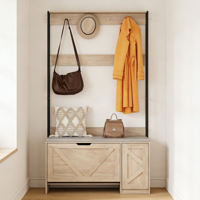 38.58"W Entryway Hall Tree with Bench, Shoe Storage Cabinet & Hooks, Coat Rack Organizer