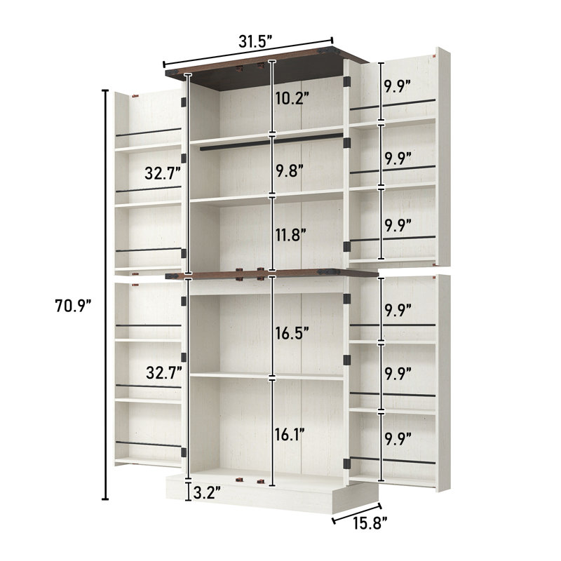 Garde-manger 71 po avec 12 tablettes de porte et 1 tablette réglable, Blanc