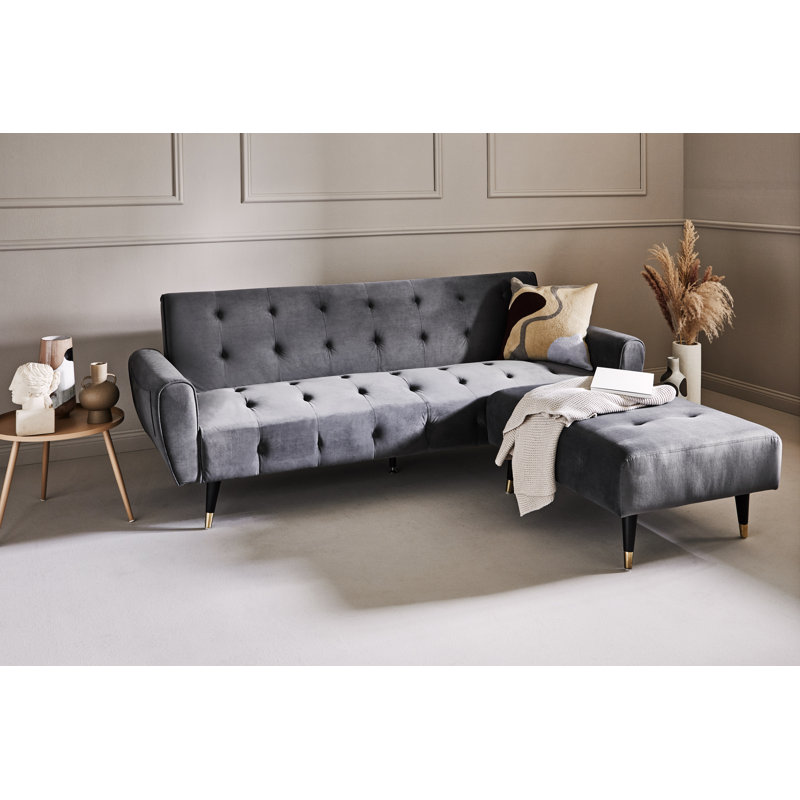 Shiflet 3 Seater Velvet Sofa Bed, Platin Grey