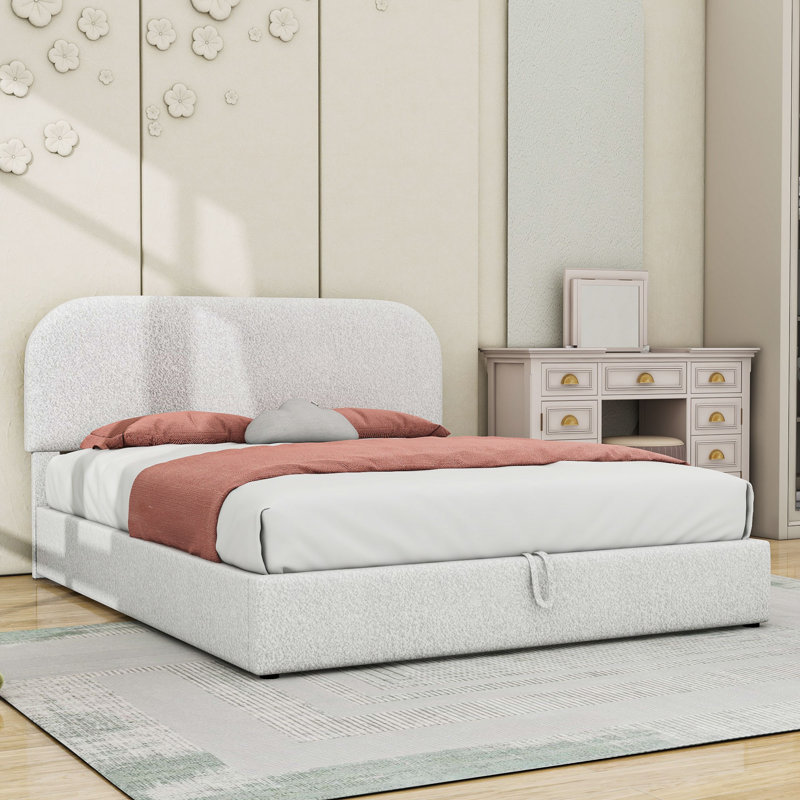 Lit plateforme tapissier Teddy, Blanc, Grand lit