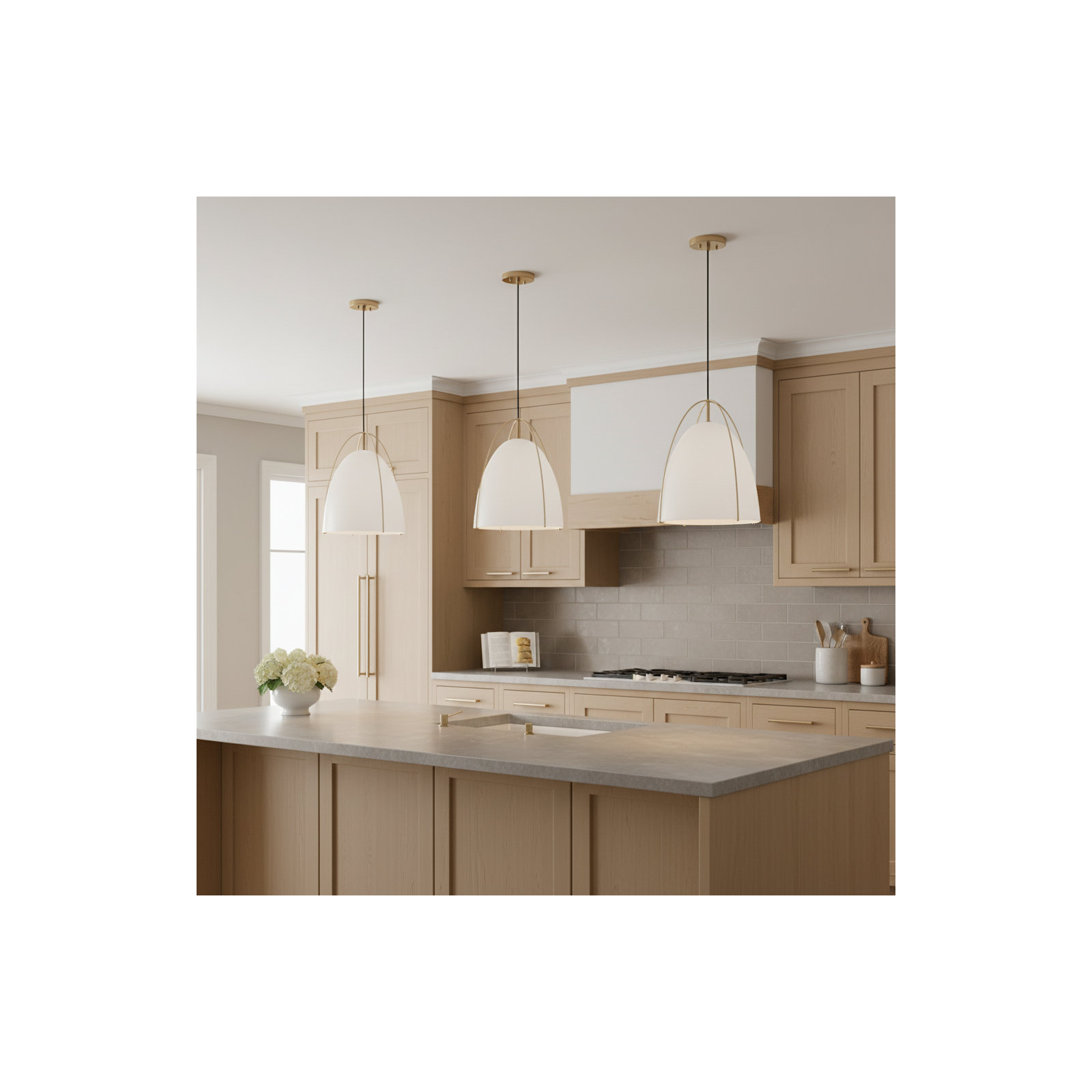 Nikki Single Light Metal Steel Dimmable Pendant, White, Satin Brass, 19.13" H x 15.38" W x 15.38" D