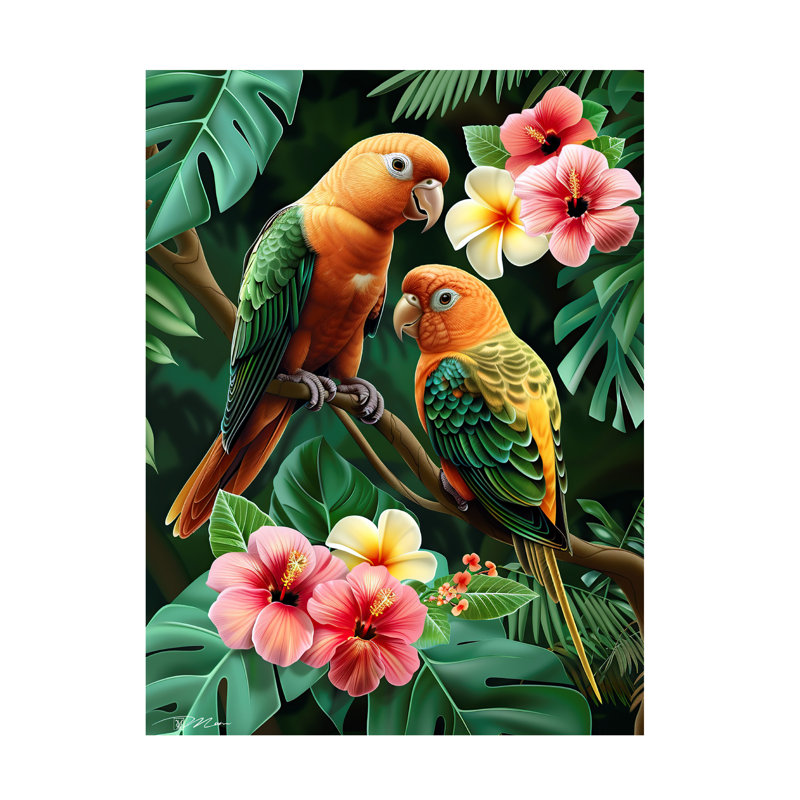 Art sur toile, Perroquets de style hawaïen, H 14 po x l 19 po