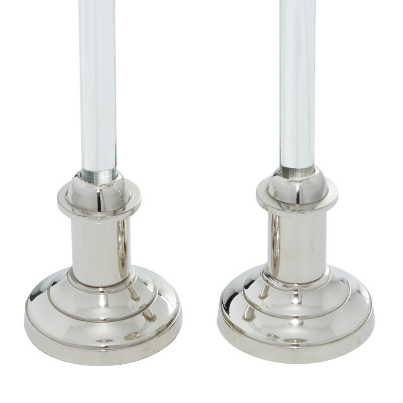 Elegant Silver Aluminum 15.6'' Tabletop Candlestick Pair