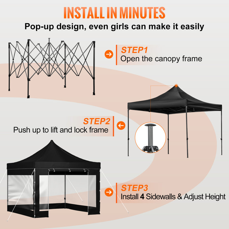 Black 10x10 Ft Pop-Up Canopy Tent with Transparent Sidewalls