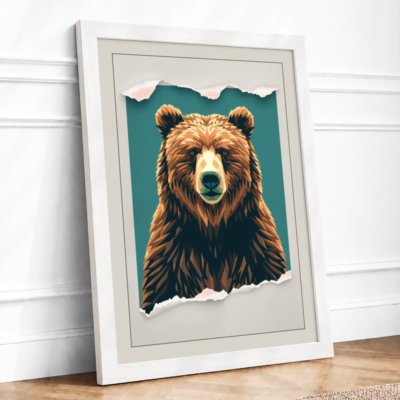 Bear Frontward Rustic - Framed Print, A4 - 29.7 x 21.0 cm, White